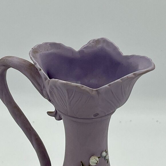 Vtg. Lefton Purple Floral Lilac Vase Raised Applied Sweet Pea Flowers Hand Paint - Picture 4 of 11